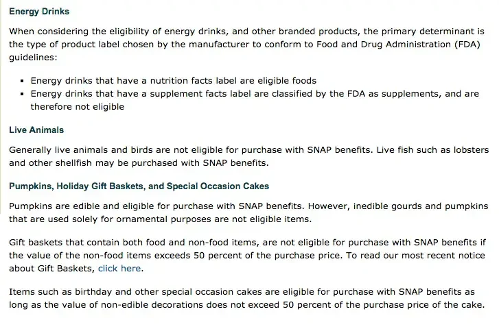 "list of eligible food stamp items"