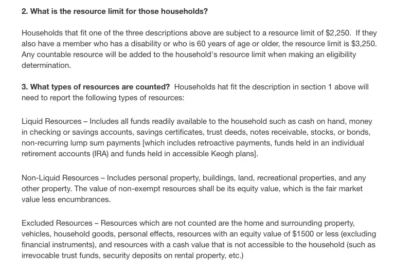 "Guidelines for Food Stamps In California Resource requirement"