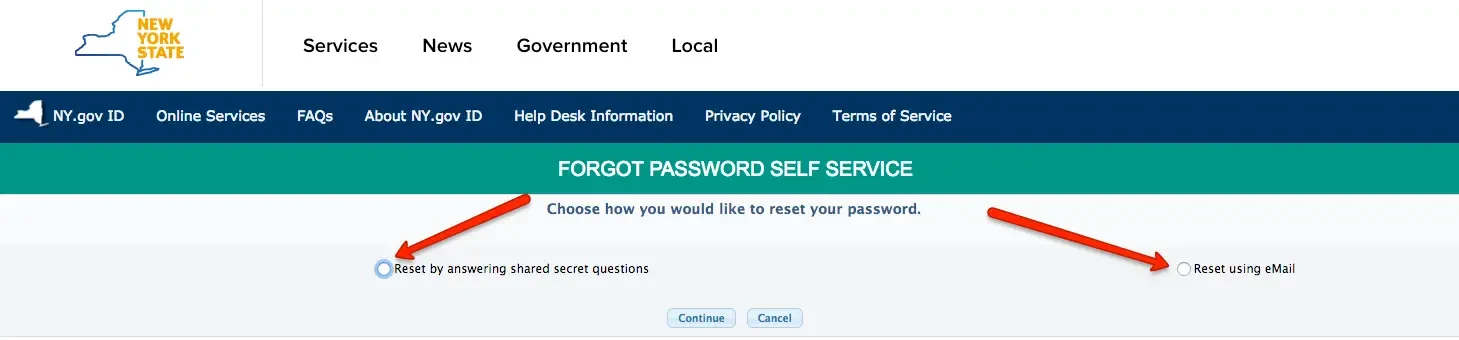 "NY Mybenefits.ny.gov password reset step 2"