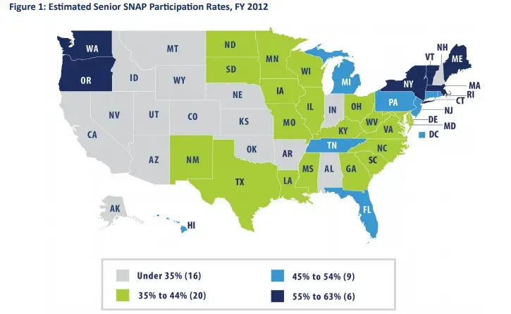 "Number of Seniors on Food Stamps by State"