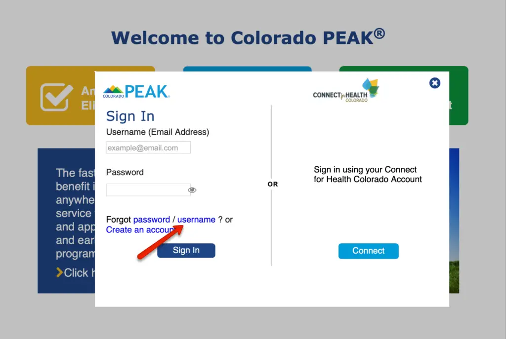 Colorado PEAK Forgot Username