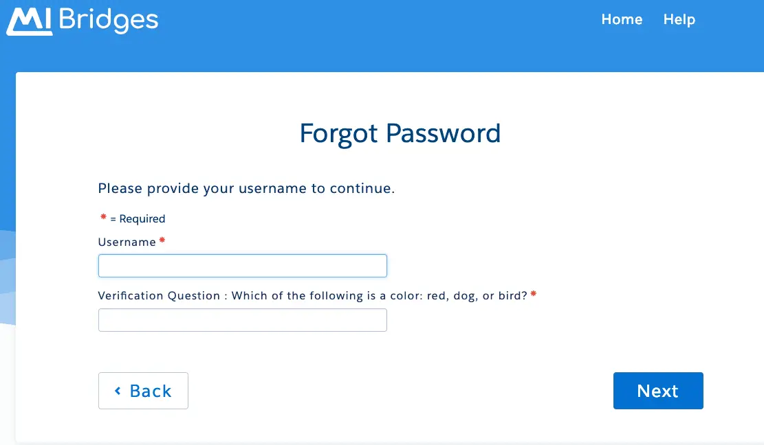 "MI Bridges Login forgot password"