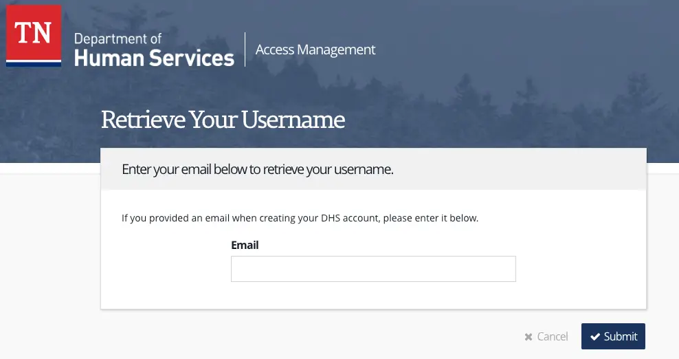 "TN DHS Account retrieve username"