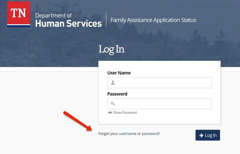"Tennessee DHS Account Login forgot username or password"