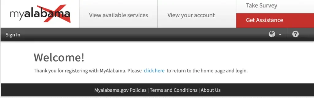 Alabama Account Welcome