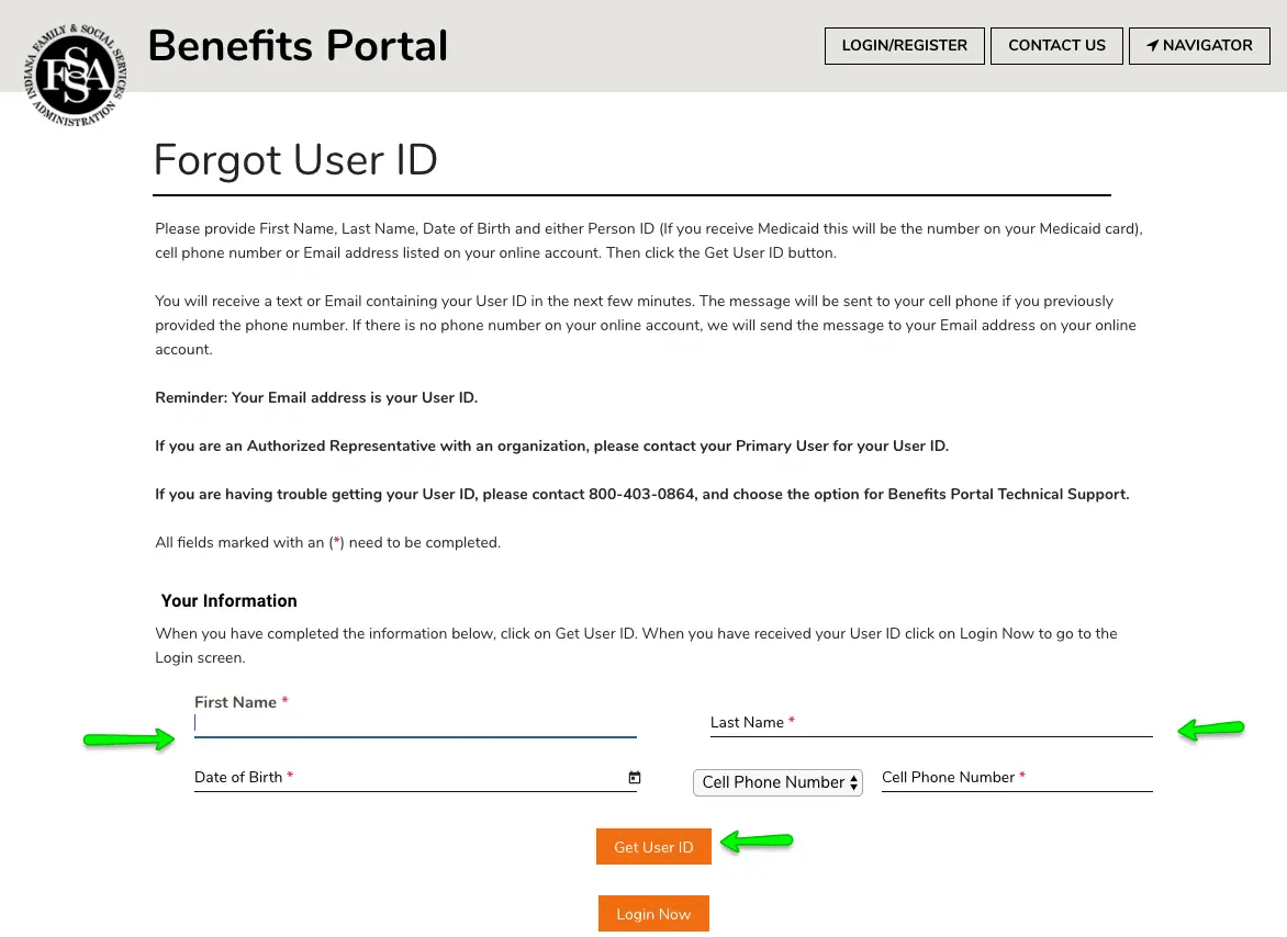"Indiana FSSA Benefits Portal Login Forgot User ID"