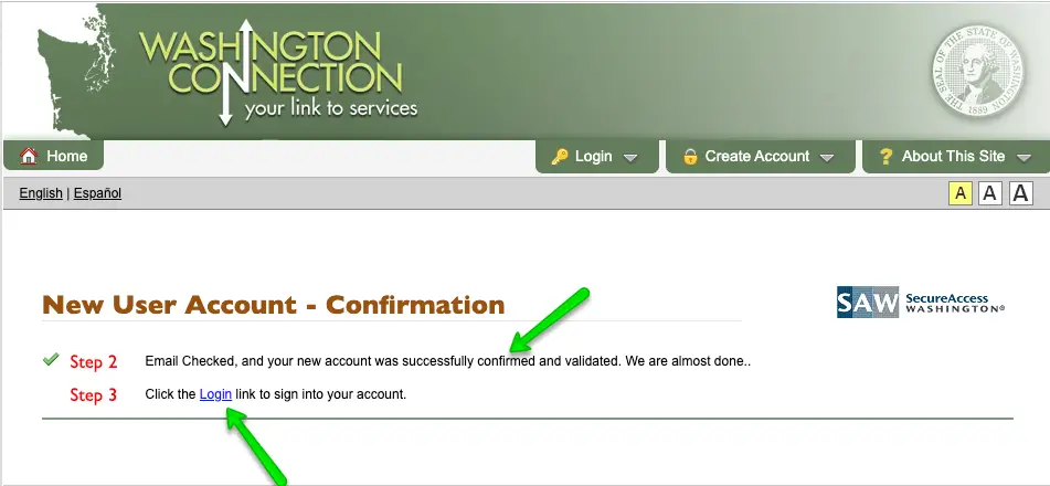 "Create DSHS Washington Connection Account - Activate your account confirmation"