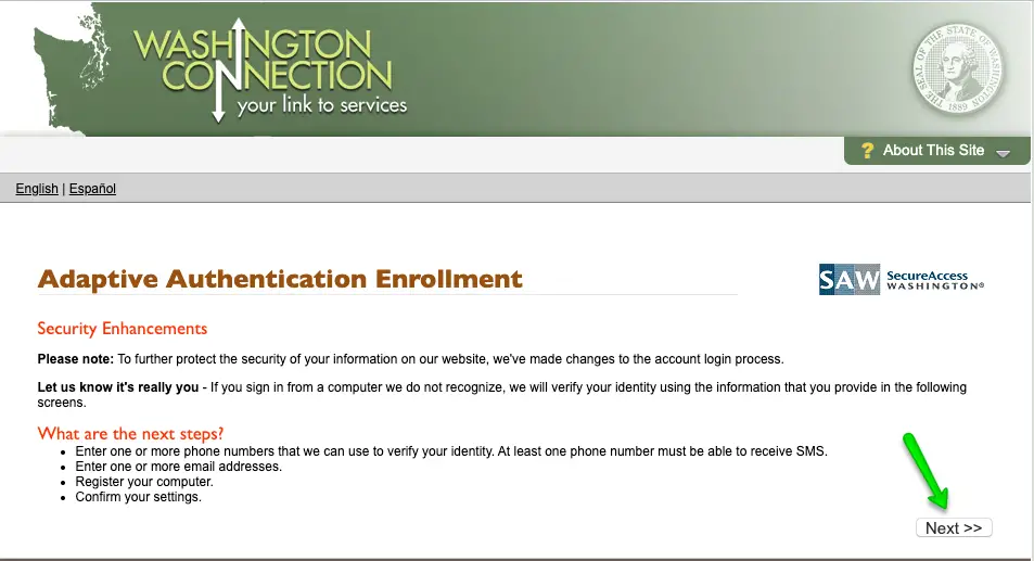 "Create DSHS Washington Connection Account - Additional Security measures"