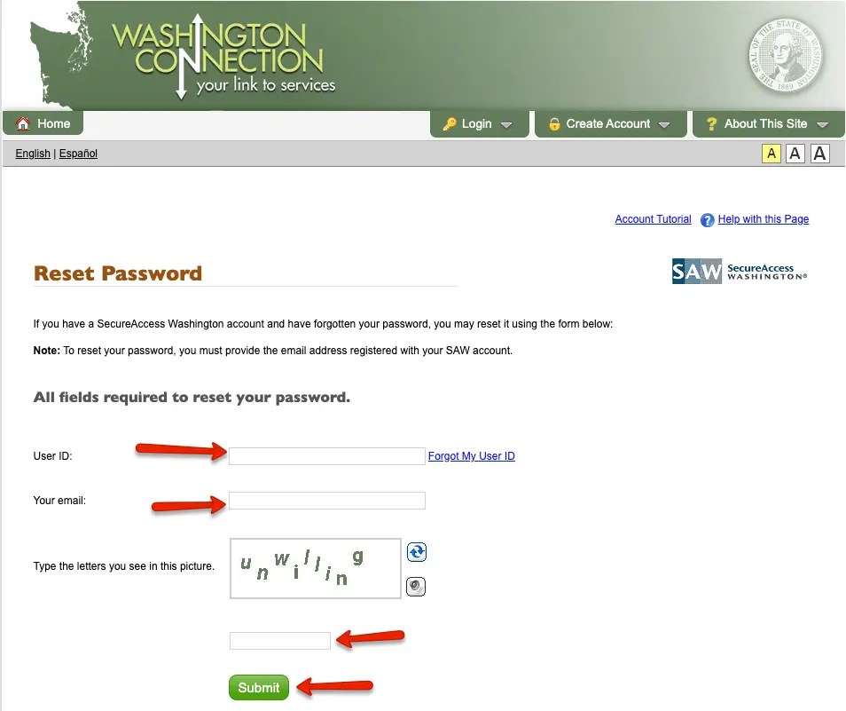 "DSHS Washington Connection Account Login - Reset Password"