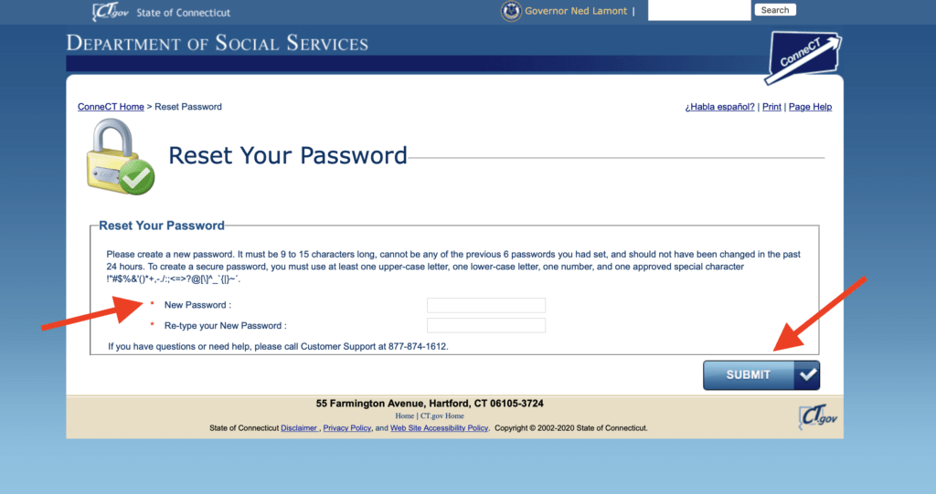 Connect CT gov Password Reset Instructions