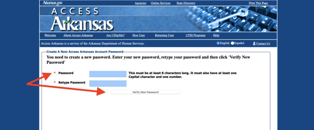 Create new Access Arkansas Password