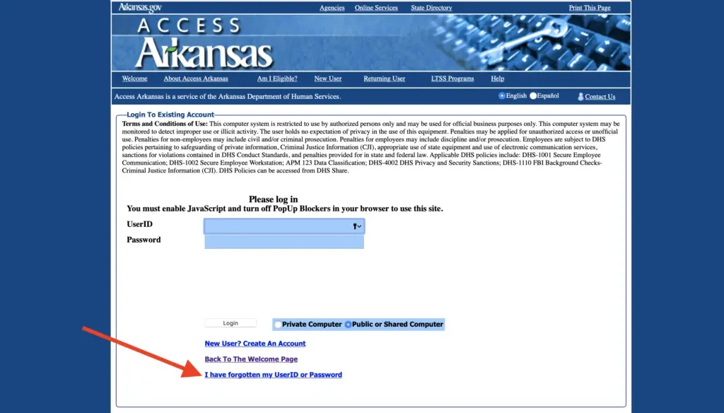 Forgot Access Arkansas User ID