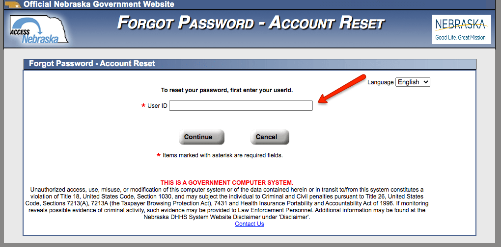 "How to reset ACCESSNebraska Password 2"