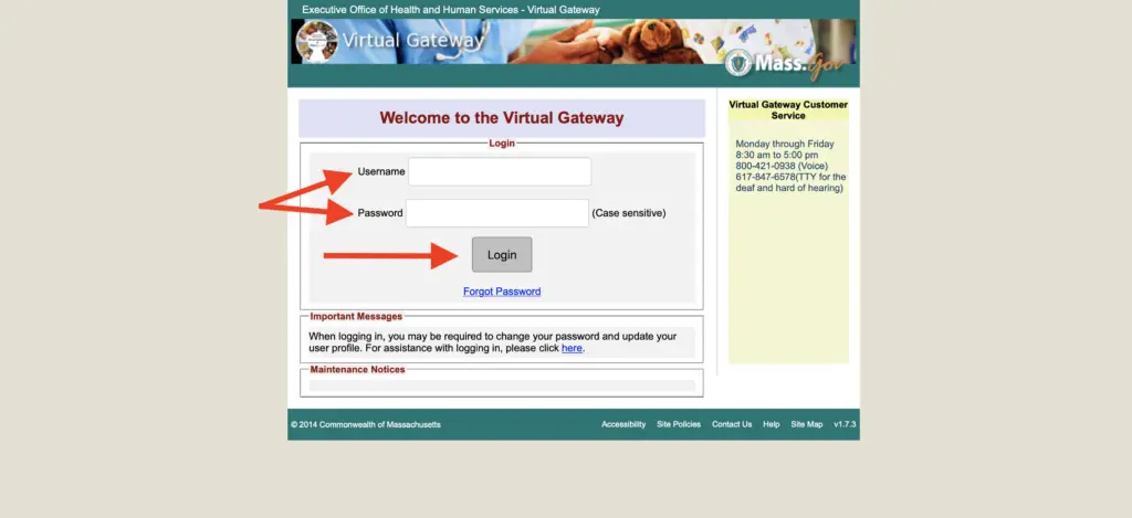 Mass Virtual Gateway Login Page