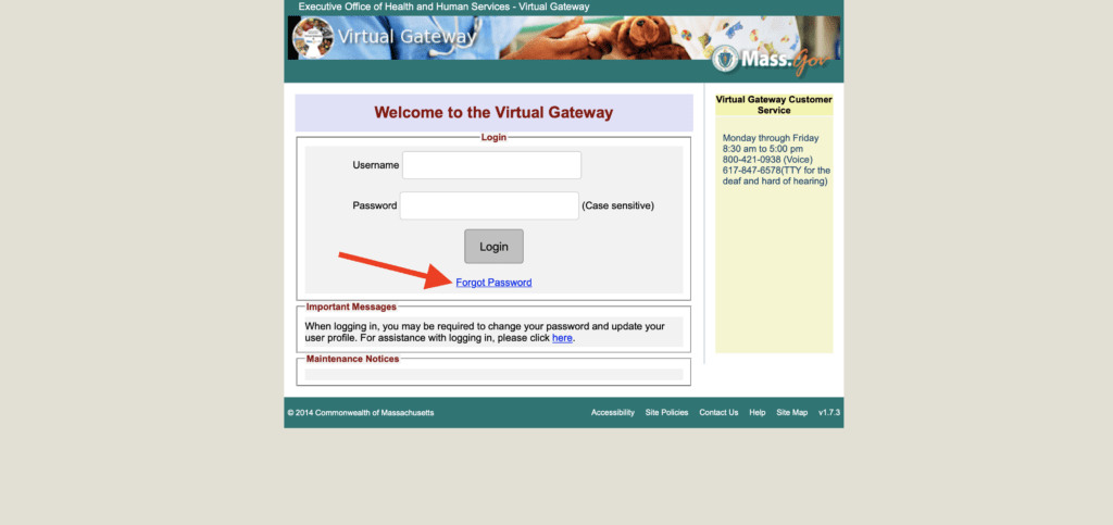 Forgot Mass Virtual Gateway Password