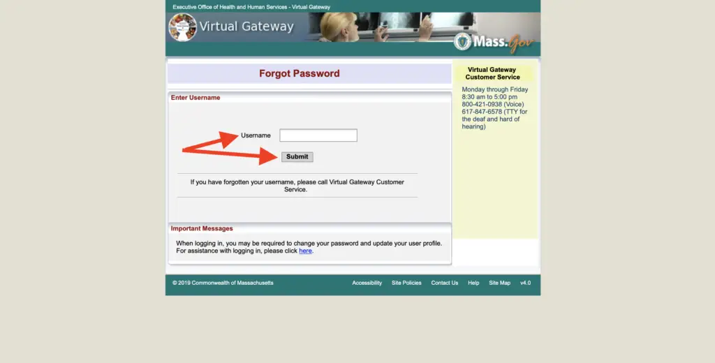 Reset Virtual Gateway Massachusetts Password