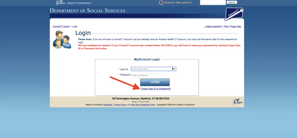 connect ct gov forgot user id or password