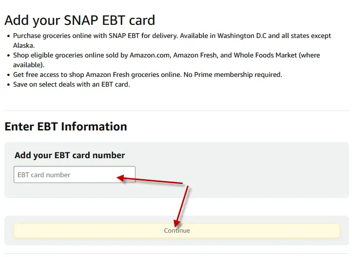 "Add SNAP EBT card information on Amazon.com"