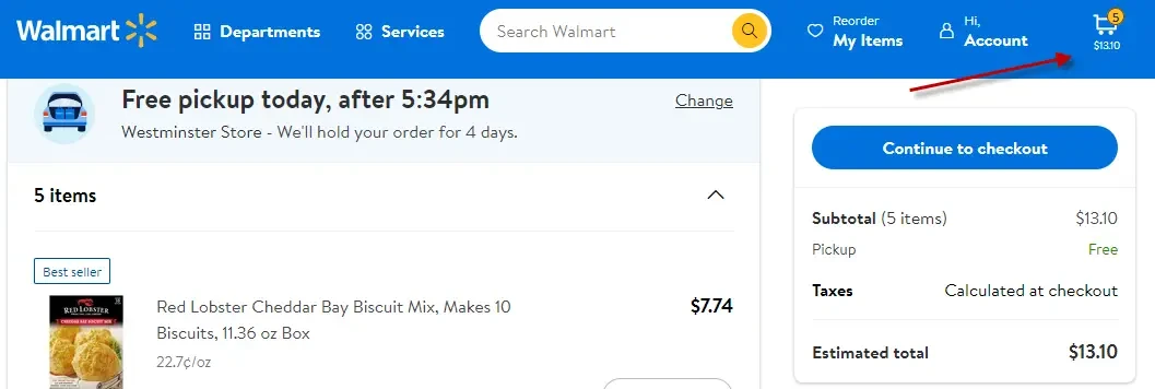 "review items in cart"