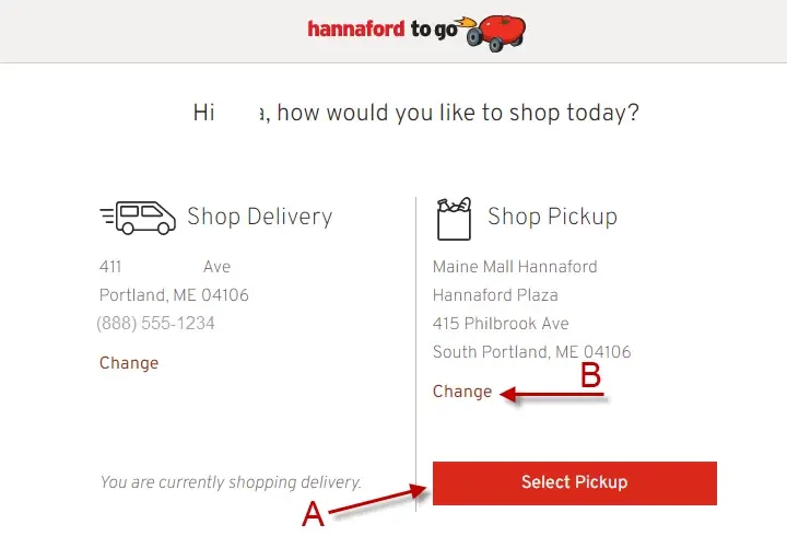"select shop for pickup"