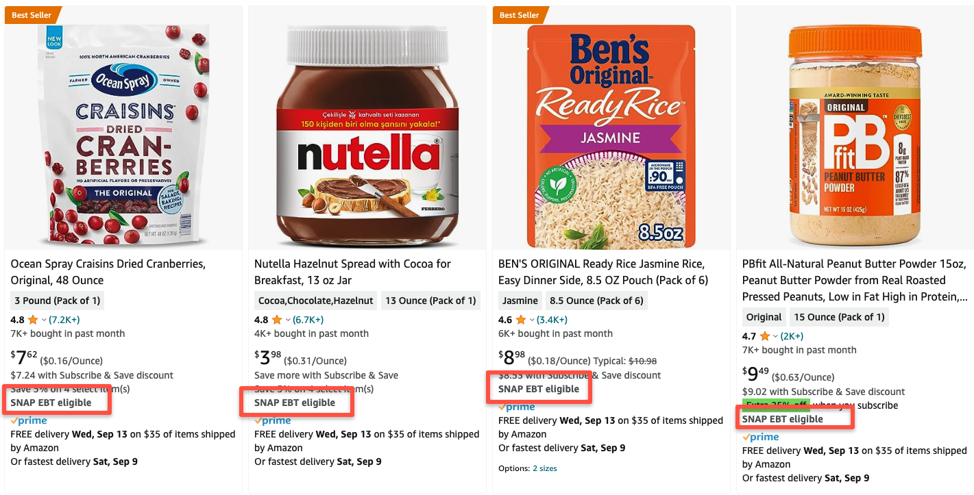 "how to find SNAP Eligible items on Amazon"